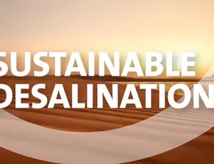 Title "Sustainable desalination" in a brown box with the Veolia logo