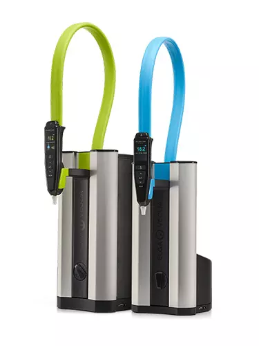 View of two Purelab Flex blue and green